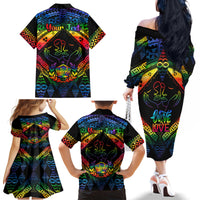 Personalised Tonga LGBT Family Matching Off Shoulder Long Sleeve Dress and Hawaiian Shirt Love Is Love Ngatu Rainbow Water Color LT9 - Polynesian Pride