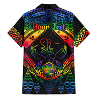 Personalised Tonga LGBT Family Matching Off Shoulder Long Sleeve Dress and Hawaiian Shirt Love Is Love Ngatu Rainbow Water Color LT9 - Polynesian Pride