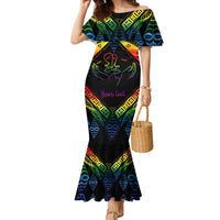 Personalised Tonga LGBT Mermaid Dress Love Is Love Ngatu Rainbow Water Color LT9 Women Black - Polynesian Pride