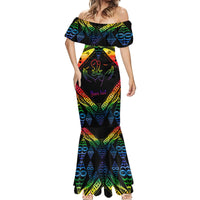 Personalised Tonga LGBT Mermaid Dress Love Is Love Ngatu Rainbow Water Color LT9 - Polynesian Pride