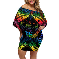 Personalised Tonga LGBT Off Shoulder Short Dress Love Is Love Ngatu Rainbow Water Color LT9 Women Black - Polynesian Pride