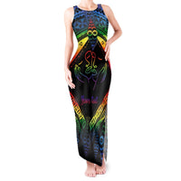 Personalised Tonga LGBT Tank Maxi Dress Love Is Love Ngatu Rainbow Water Color LT9 Women Black - Polynesian Pride