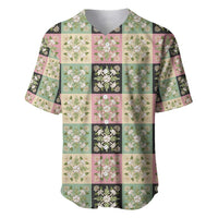 Seamless Pattern Maile and Pikake Lei Baseball Jersey Squares Maile Leaf - Polynesian Pride