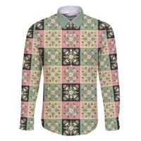 Seamless Pattern Maile and Pikake Lei Family Matching Long Sleeve Bodycon Dress and Hawaiian Shirt Squares Maile Leaf - Polynesian Pride