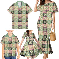 Seamless Pattern Maile and Pikake Lei Family Matching Mermaid Dress and Hawaiian Shirt Squares Maile Leaf LT9 - Polynesian Pride