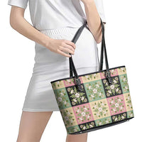 Seamless Pattern Maile and Pikake Lei Leather Tote Bag Squares Maile Leaf - Polynesian Pride