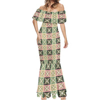 Seamless Pattern Maile and Pikake Lei Mermaid Dress Squares Maile Leaf - Polynesian Pride