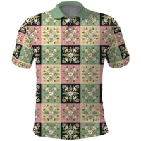 Seamless Pattern Maile and Pikake Lei Polo Shirt Squares Maile Leaf LT9 Green - Polynesian Pride