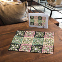 Seamless Pattern Maile and Pikake Lei Puzzle Squares Maile Leaf - Polynesian Pride