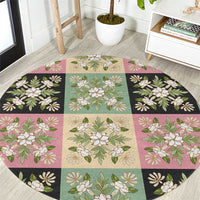 Seamless Pattern Maile and Pikake Lei Round Carpet Squares Maile Leaf - Polynesian Pride