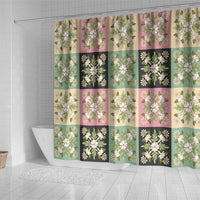 Seamless Pattern Maile and Pikake Lei Shower Curtain Squares Maile Leaf - Polynesian Pride
