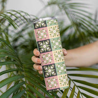 Seamless Pattern Maile and Pikake Lei Skinny Tumbler Squares Maile Leaf - Polynesian Pride