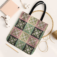 Seamless Pattern Maile and Pikake Lei Tote Bag Squares Maile Leaf LT9 Black Strap One Size Green - Polynesian Pride