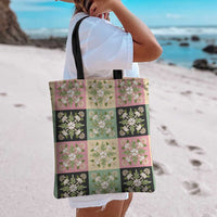 Seamless Pattern Maile and Pikake Lei Tote Bag Squares Maile Leaf LT9 - Polynesian Pride