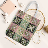 Seamless Pattern Maile and Pikake Lei Tote Bag Squares Maile Leaf LT9 White Strap One Size Green - Polynesian Pride