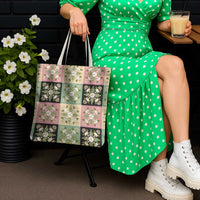 Seamless Pattern Maile and Pikake Lei Tote Bag Squares Maile Leaf LT9 - Polynesian Pride