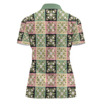 Seamless Pattern Maile and Pikake Lei Women Polo Shirt Squares Maile Leaf - Polynesian Pride