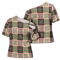 Seamless Pattern Pikake Lei Cross Shoulder Shirt Floral Squares Pikake LT9 - Polynesian Pride