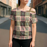Seamless Pattern Pikake Lei Cross Shoulder Shirt Floral Squares Pikake LT9 - Polynesian Pride