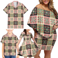 Seamless Pattern Pikake Lei Family Matching Off Shoulder Short Dress and Hawaiian Shirt Floral Squares Pikake - Polynesian Pride