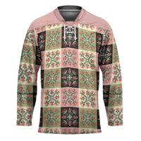 Seamless Pattern Pikake Lei Hockey Jersey Floral Squares Pikake LT9 Unisex Pink - Polynesian Pride