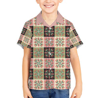 Seamless Pattern Pikake Lei Kid Hawaiian Shirt Floral Squares Pikake - Polynesian Pride