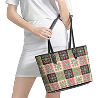 Seamless Pattern Pikake Lei Leather Tote Bag Floral Squares Pikake - Polynesian Pride