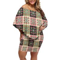 Seamless Pattern Pikake Lei Off Shoulder Short Dress Floral Squares Pikake - Polynesian Pride