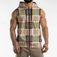 Seamless Pattern Pikake Lei Sleeveless Zip Hoodie Floral Squares Pikake LT9 - Polynesian Pride