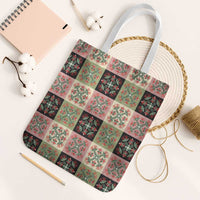 Seamless Pattern Pikake Lei Tote Bag Floral Squares Pikake LT9 White Strap One Size Pink - Polynesian Pride