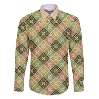 Seamless Pattern Puakenikeni and Kalo Family Matching Long Sleeve Bodycon Dress and Hawaiian Shirt - Polynesian Pride