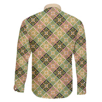 Seamless Pattern Puakenikeni and Kalo Family Matching Off The Shoulder Long Sleeve Dress and Hawaiian Shirt - Polynesian Pride