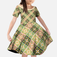 Seamless Pattern Puakenikeni and Kalo Kid Short Sleeve Dress LT9 KID Beige - Polynesian Pride