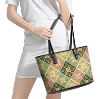 Seamless Pattern Puakenikeni and Kalo Leather Tote Bag - Polynesian Pride