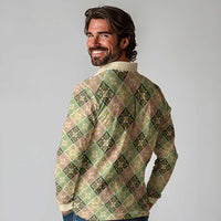 Seamless Pattern Puakenikeni and Kalo Long Sleeve Polo Shirt - Polynesian Pride