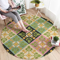 Seamless Pattern Puakenikeni and Kalo Round Carpet - Polynesian Pride