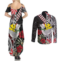 Hawaii Monk Seal Santa Couples Matching Summer Maxi Dress and Long Sleeve Button Shirt Hibiscus Kakau Pattern Mele Kalikimaka LT9 - Polynesian Pride