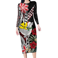 Hawaii Monk Seal Santa Family Matching Long Sleeve Bodycon Dress and Hawaiian Shirt Hibiscus Kakau Pattern Mele Kalikimaka