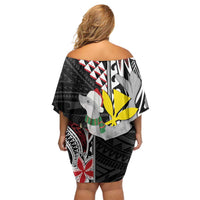 Hawaii Monk Seal Santa Off Shoulder Short Dress Hibiscus Kakau Pattern Mele Kalikimaka