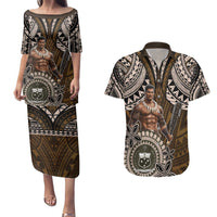 Samoa Warrior Couples Matching Puletasi and Hawaiian Shirt The Mighty Samoan Warrior Spirit