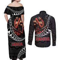 Samoan Pride Polynesian Tribal Warrior Couples Matching Off Shoulder Maxi Dress and Long Sleeve Button Shirt 685 Samoa Mo Samoa