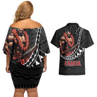 Samoan Pride Polynesian Tribal Warrior Couples Matching Off Shoulder Short Dress and Hawaiian Shirt 685 Samoa Mo Samoa