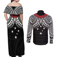 Samoan Tanoa Kava Bowl Ula Fala Couples Matching Off Shoulder Maxi Dress and Long Sleeve Button Shirt Polynesian Tribal Vibe