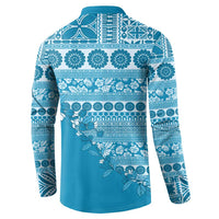 Fiji Marau na Kerisimasi Button Sweatshirt Aqua Tagimoucia Tapa Masi Tribal - Polynesian Pride