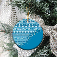 Fiji Marau na Kerisimasi Ceramic Ornament Aqua Tagimoucia Tapa Masi Tribal - Polynesian Pride