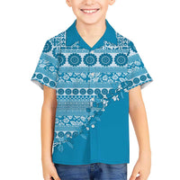 Fiji Marau na Kerisimasi Family Matching Long Sleeve Bodycon Dress and Hawaiian Shirt Aqua Tagimoucia Tapa Masi Tribal - Polynesian Pride