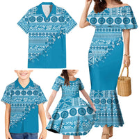 Fiji Marau na Kerisimasi Family Matching Mermaid Dress and Hawaiian Shirt Aqua Tagimoucia Tapa Masi Tribal - Polynesian Pride