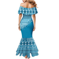 Fiji Marau na Kerisimasi Family Matching Mermaid Dress and Hawaiian Shirt Aqua Tagimoucia Tapa Masi Tribal - Polynesian Pride