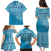 Fiji Marau na Kerisimasi Family Matching Puletasi and Hawaiian Shirt Aqua Tagimoucia Tapa Masi Tribal - Polynesian Pride
