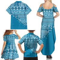 Fiji Marau na Kerisimasi Family Matching Summer Maxi Dress and Hawaiian Shirt Aqua Tagimoucia Tapa Masi Tribal - Polynesian Pride